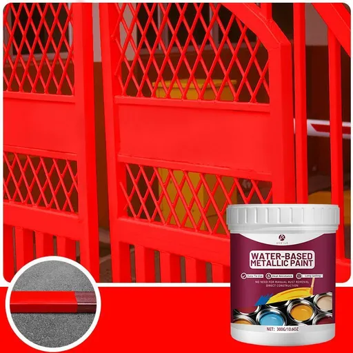 Rust Removal Converter Metallic Paint, Anti-Rust Metal Paint, 2-In-1 Rust Converter & Metal Primer – Perfect for Trailers, Fences, Gates, Railings, Pipes, Roofing, Outdoor Furniture, Farm Equipment, Marine Hardware and Industrial Surfaces - Red - Siz