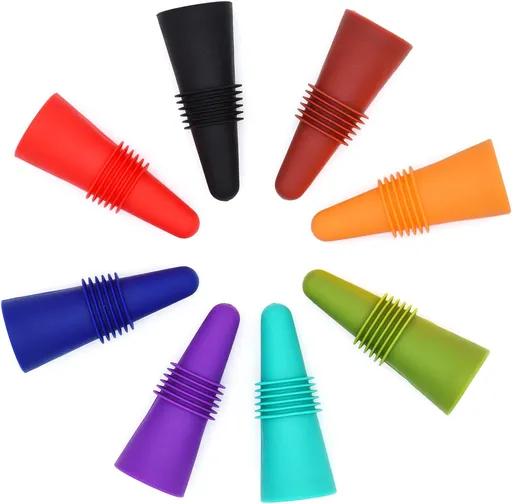 Wine Stoppers Beverage Bottle Sealer Soft Silice Wine Bottle Stoppers Corks with Grip Top for Keeping Wine Champagne Fresh, 8 Pack