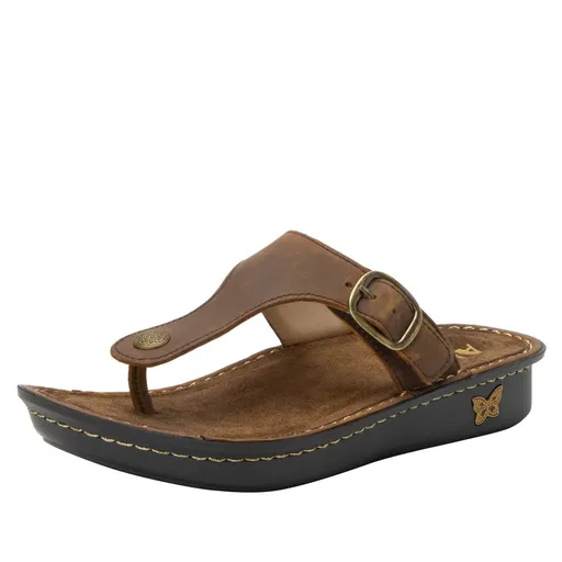 Flat Sandals Slip On Adjustable Hook and Loop Closure 1 Inch Heel Oiled Brown