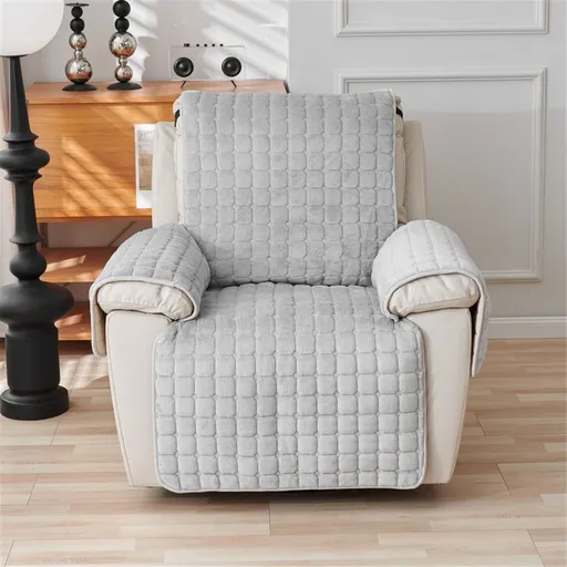 Plush Recliner Slipcover- Washable & Quilted Faux Wool Cover for Lazy Boy Chairs & Furniture. with Side Pockets, Large Recliner Chair Covers, Safe for Children/Pets,Gray