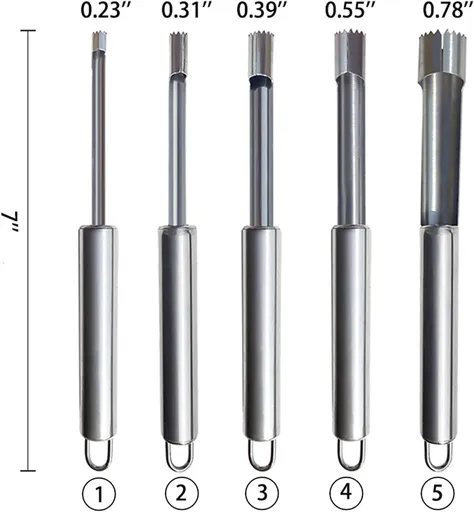 6 Pieces Corer and Pitter Fruit & Vegetable Multi-Function Stainless Corer and Pitter Remover Set for Apple, Red Dates, Chili