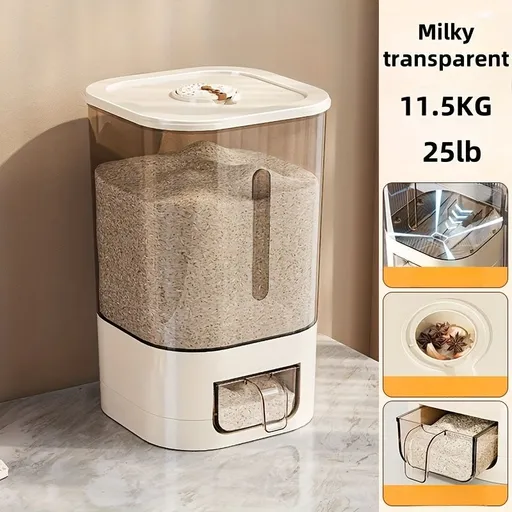 rice storage container, moisture-proof container, sealed food storage, flour storage, grain storage, pet food storage, bulk food container, airtight food container, pantry organization, Australian kitchen storage - Creamy and transparent - Size 23L