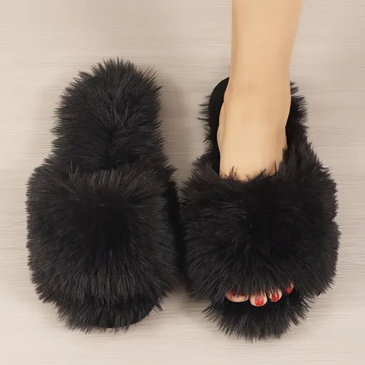 Women'S Furry Slippers High-Quality Slippers Comfortable Slippers Trendy - Black - Size 41