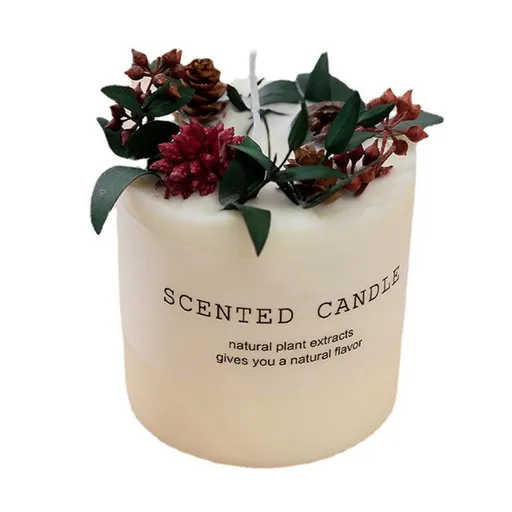 Scented Candle Soy Wax Dry Flower Glass Cover Wood Mat Aromatherapy Candle for Home Decoration Birthday Gift Type 1