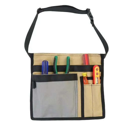 5-Pocket Single Side Tool Belt Pouch/Work Apron, Durable Oxford cloth Construction, Adjustable Belt（Khaki gray）