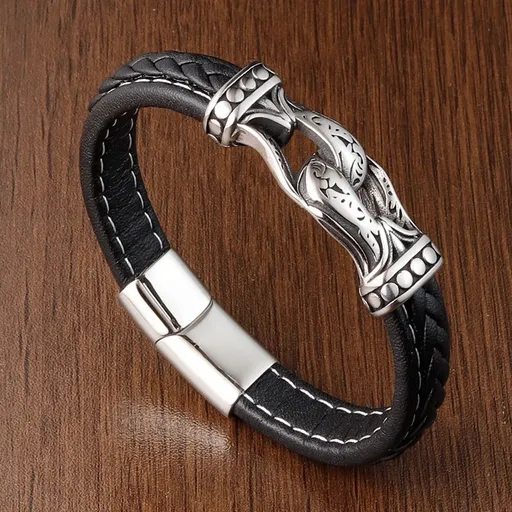 Bracelet with Buckle and Multiple Layers of Woven Leather for Men Titanium Steel Woven Leather Bracelet for Men's Wrist Magnetic