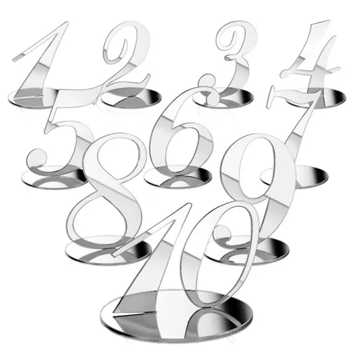 Silver Table Numbers,1-10 Wedding Table Cards,Table Numbers for Wedding Reception,Acrylic Hotel Party Numbers,Double-Sided Mirror Design Digital Number Plates (Silver)