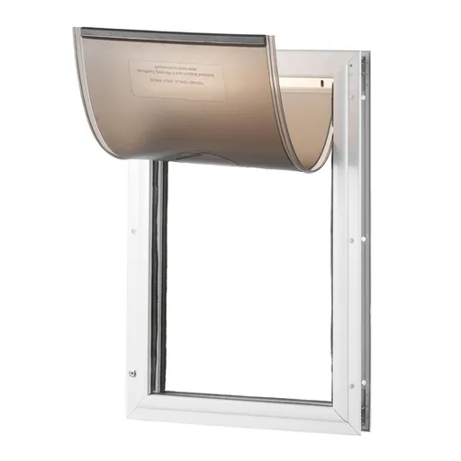 Pet Door, 33.7 x 50.9 cm Aluminum Frame with Lock and Flap System, Weatherproof Doggy Door, Easy to Install in Interior or Exterior Doors, Pet Door Suitable for Cat Doggie Kitties (White-L)