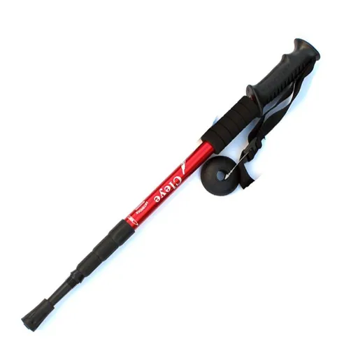 2 Pack Red Outdoor Aluminum Alloy Telescopic Trekking Pole (55 to 110CM) - Lightweight 4-Section Straight Handle Walking Stick with Alloy Tip Cover & Mud Basket
