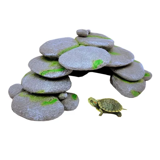Reptile Hide, Turtle Basking Rock, Tortoise Hideout Cave, Reptile Resting Dock with Ramp, Resin Habitat Decor for Frogs, Newts
