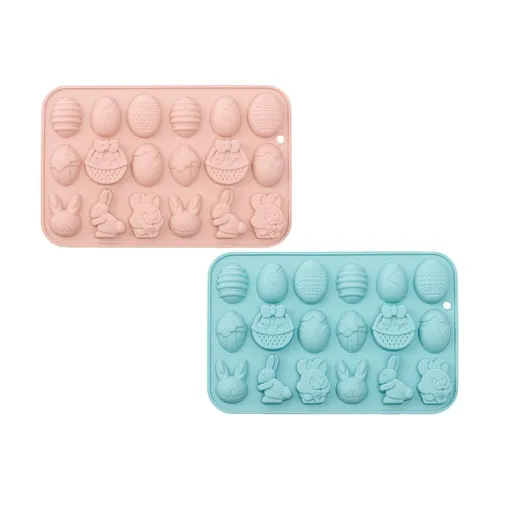 2 Pack Easter Silicone Chocolate Mold, 3D Rabbit Egg Basket Silicone Mold, 18 Cavities Easter Molds Silicone, for DIY Gummies Jello Ice Cube Jelly Chocolate Candy Cakes Decor