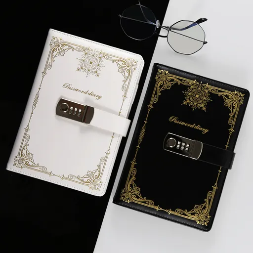 Diary - Journal - diary with lock - password book - Notebook - notebook A5 - diary for adults - books - Retro - Creative - Christmas gifts - Christmas gifts for adults - gift for women - gift for men -White