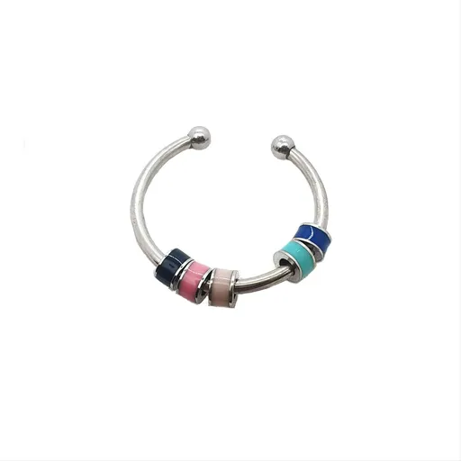 2pcs Caiyao Adjustable Enamel Bead Rotating Ring Multicolor Rings Stainless Steel Anxiety Relief Open Ring For Men Women