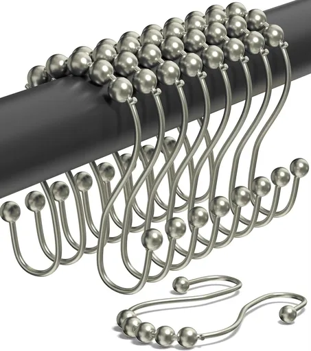 Shower Curtain Hooks Rust Proof Stainless Steel Easy Glide Polished Nickel Set of 12