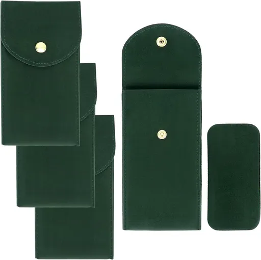 Luxury Velvet Watch Travel Case with Copper Buckle, Green, 13×7cm, Portable Double-Layer Protective Watch Bag for Men, 4 Pcs