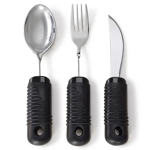EQUIPMED Adaptive Non-slip Grip Cutlery Set, Bendable Fork and Spoon, Curved Easy Cut Knife, Large Ergonomic Handles, Arthritis & Limited Dexterity Eating Aid