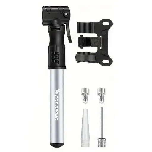Portable Bicycle Pump Mini Inflatable Tube Pump Tire Inflator for Bike Cycling - Silver