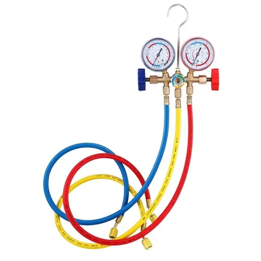 Air Conditioning Pressure Gauge with Hose and Hook 3 Way AC Diagnostic Manifold Gauge for Freon for R12 R22 R404A R134a