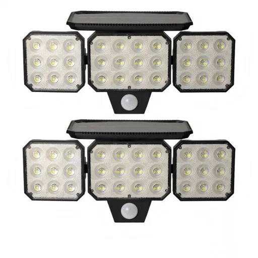 120-LED Solar Motion Sensor Outdoor Wall Light, 3 Adjustable Heads with 270° Coverage, 800 Lumens Super Bright, 3 Modes Security Lighting for Garage, Yard, Pathway and Fence (2PCS)