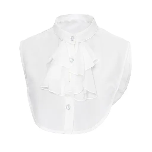 Women's Victorian Faux Collar Ruffled Front Detachable Blouse False Collar Button Down Half Shirt Layering Crop Top