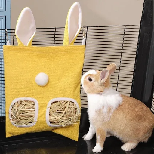 Small Animal Hay Feeder Bag 40x24cm Hanging Hay Rack for Rabbit Guinea Pig Hamster Chinchilla - Large Capacity Hay Dispenser for Pet Cage Bedding Food Treat Storage Supplies