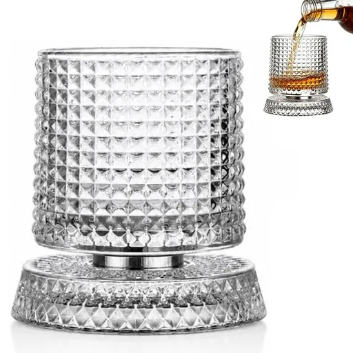 270ml Rotating Whiskey Glass Transparent Glass for Home Bar - Style 3