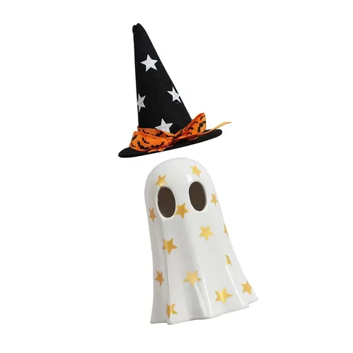 Ghost Light Decor Light Up with Witch Hat All Hallow Day Indoor Home Table Decoration White