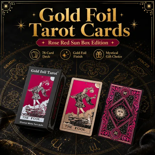 Rose Red Sun Paper Box Tarot Cards Waterproof PVC Plastic 78 Card Tarot Deck, Classic Divination Oracle Cards, Durable Shuffle Friendly Mystic Reading Cards Gift for Beginners and Collectors