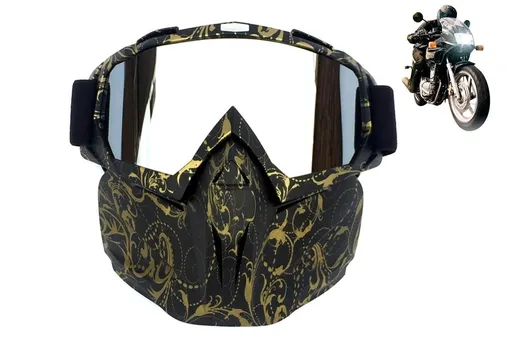 Outdoor Sport Goggles Ski Snowmobile Face Mask with Sun Glasses - Bronze and Black