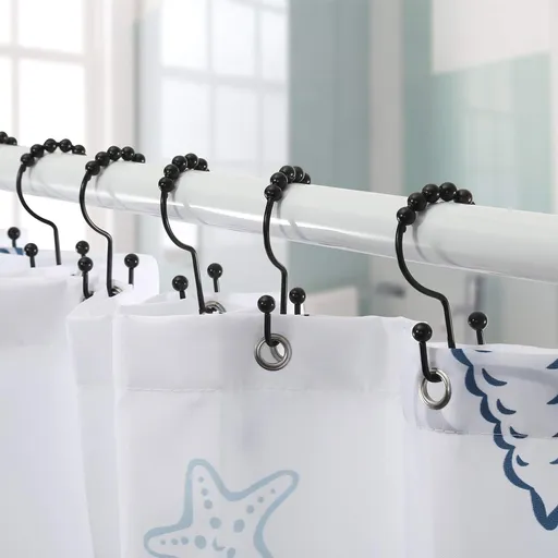 Shower Curtain Hooks, Shower Curtain Rings, Stainless Steel Black Shower Curtain Hooks, Shower Curtain Rings Rust Proof(Black)