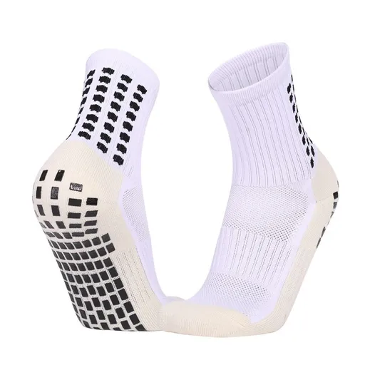 Non Slip Football Socks Grip Sports Socks Thick Towel Bottom Soccer Socks for Men Boys Adult Kids - White S