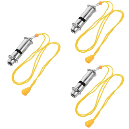 3-Pack Stainless Steel Camping Whistles Emergency Survival Hanging Whistle Outdoor Safety Whistle