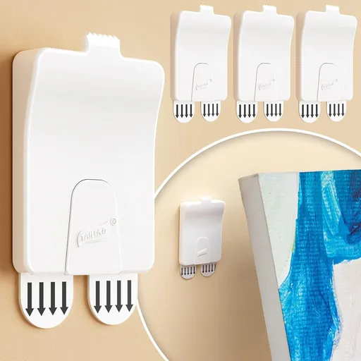 4 Pack Damage-Free Picture Hangers, Adhesive Wall Hooks with Extra Strips for Frames, Artwork, Photos and Lightweight Home Decor