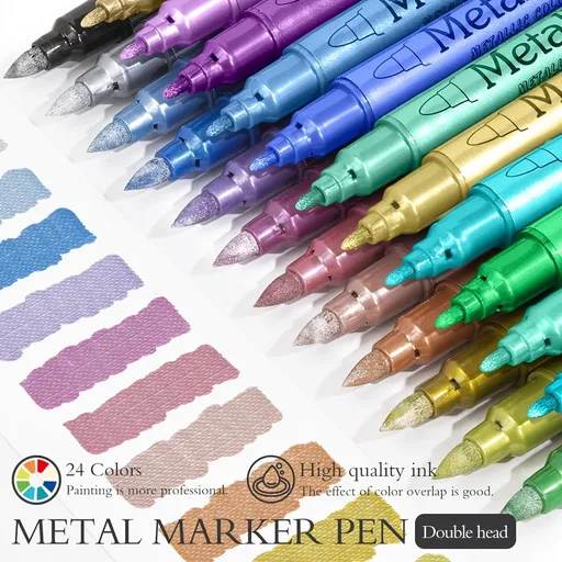 24-Color Paint Brushes Dual-Headed Paint Brushes Metallic Paint Brushes Fine - Multi-color - Size 24 colors