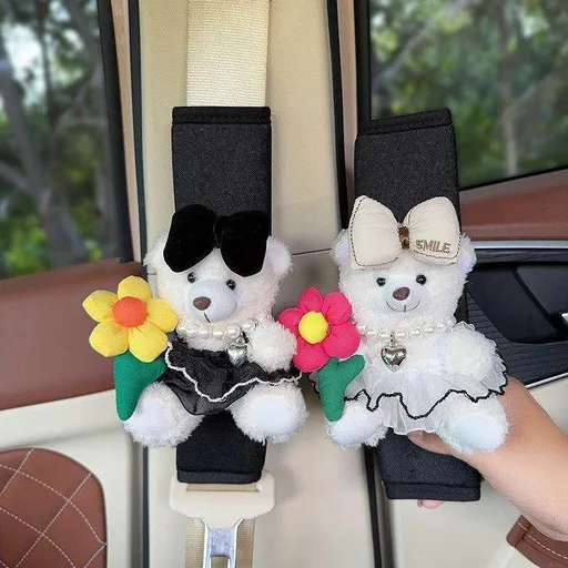 Plush Shoulder Pad Safety Belt Protector Xueyi White bear (sunflower black wedding dress) + white bear (sunflower No specifications