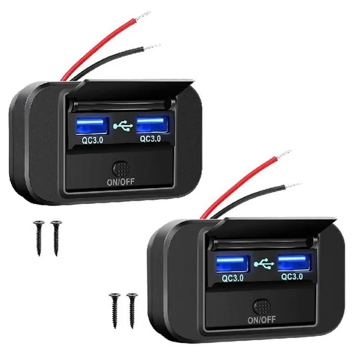 2Pcs 12V RV USB Outlet, 36W Dual QC3.0 USB Car Charger Socket Power Outlet with Cap, 12V 24V Car Charger Switch Panel