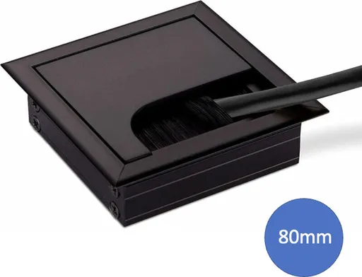Noble Cable Grommet - Black Aluminum - Square - Desk Cable Organizer - Cable Hole with Brush Closure - Cable Organizer - Cable Cover - L8xW8xH3cm - Matte Black
