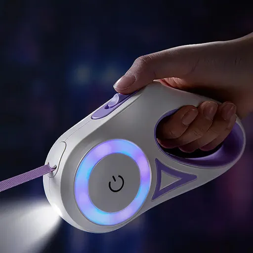 Retractable Light-up with Spotlight LED for Night Walking | Anti-Tangle Rope Core, and Anti-Slip Handle for Small (Purple)