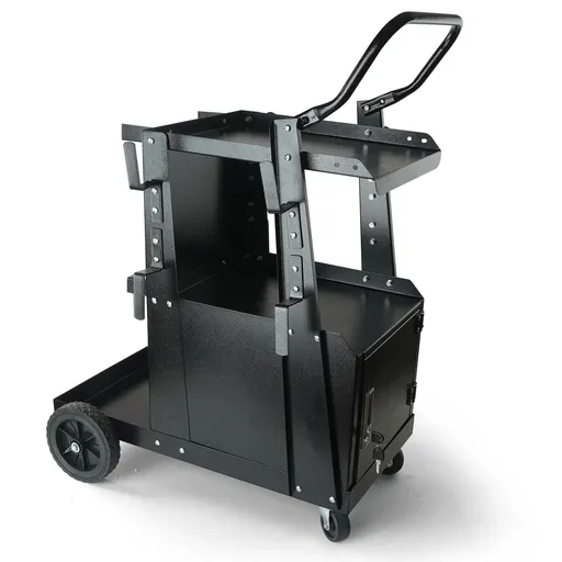 Welding Cart, 2-Tier Heavy Duty Welder Cart with Anti-Theft Lockable Cabinet, 265LBS Weight Capacity, 360° Swivel Wheels, Tank Storage Safety Chains, Welding Cabinet for TIG, ARC, Plasma Cutter