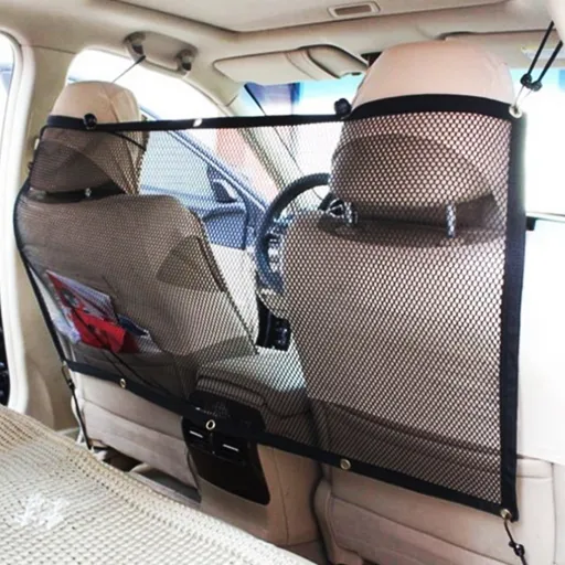 Universal Car Back Seat Dog Pet Barrier Mesh Safety Net Guard with Belt for Travel, Vehicle Safety and Pet Area Separation, Black
