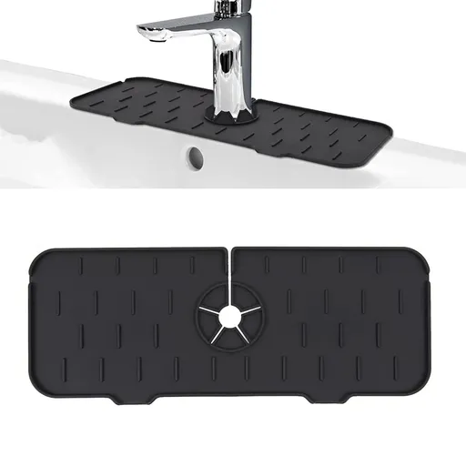 Kitchen Faucet Sink Splash Guard, Silicone Faucet Water Catcher Mat – Sink Draining Pad Behind Faucet,(Black)