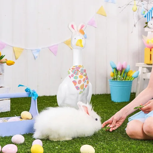 Homakover Easter Bunny Porch Goose Outfits, Easter Goose Costume Includes Bunny Ear Hat and Scarf for Cement Goose 23" H