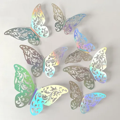 3D Butterfly Wall Stickers - Iridescent Silver Paper - 72pcs Set, Hollow Cut Design, Removable Decor for Home, Party, Wedding,Easy Peel and Stick-Style B
