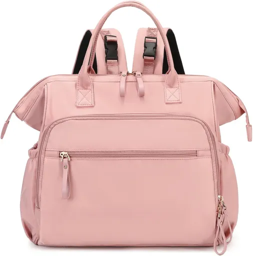 Convertible Diaper Bag - Wide Opening - 14 Pockets - Stylish - Baby Changing Bag - with Stroller Buckle - Diaper Bag - Waterproof (Pink)