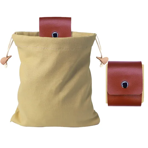 Foraging Bag Canvas Foraging Pouch,Leather Canvas Pouch,Camping, Hiking, Fruit Picking, Mushroom Foraging, Multifunction Leather