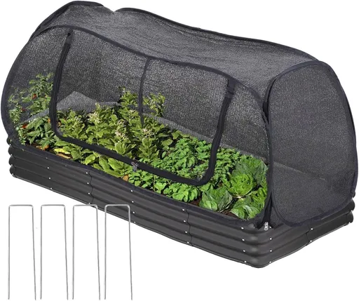 Garden Cover for Raised Beds Pop-Up Mesh Plant Garden Bed Cover for Vegetables, Seedlings, Fruits, Frost Protection, Outdoor Gardening Bird and Animal Barrier Greenhouse Cover (Black)