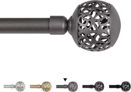 Window Treatment Single Curtain Rod Set Telescoping with Carved Hollow Ball Finials, Adjustable Length from 28 to 48-Inch, 3/4 Inch Diameter, Pewter 28"-48"