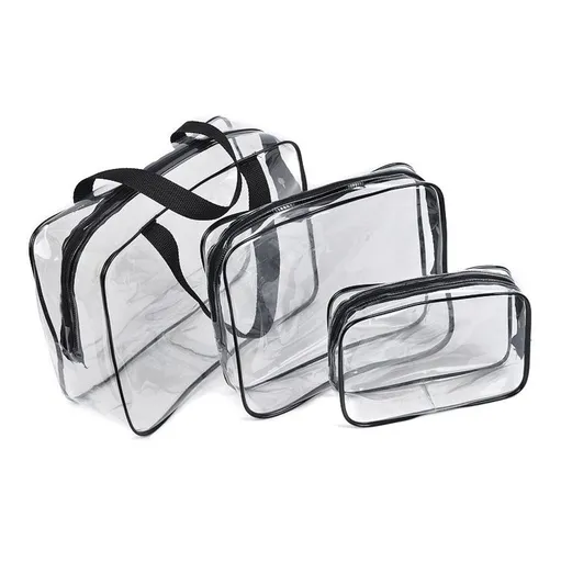 HDWISS PVC Transparent Cosmetic Bag Travel Storage Cube Black Large size 30*22*10