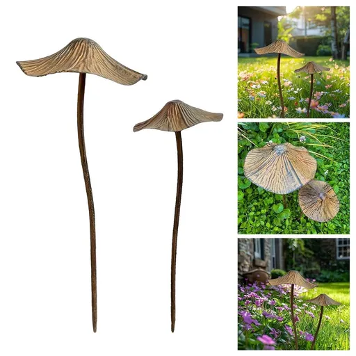 2PCS Rustic Metal Mushroom Garden Stakes Vintage Country Yard Art, Weatherproof Iron Toadstool Decor for Outdoor Fairy Gardens, Patio, Lawn & Pot Decorations, Unique Gardening Gift for Home