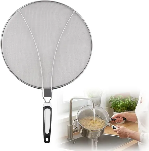 Stainless Steel Grease Splatter Guard, 11-Inch Fine Mesh Cover with Adjustable Comfort Grip Handle, Oil Splash Screen for Frying Pan, Cooking Pots, Skillet (1)